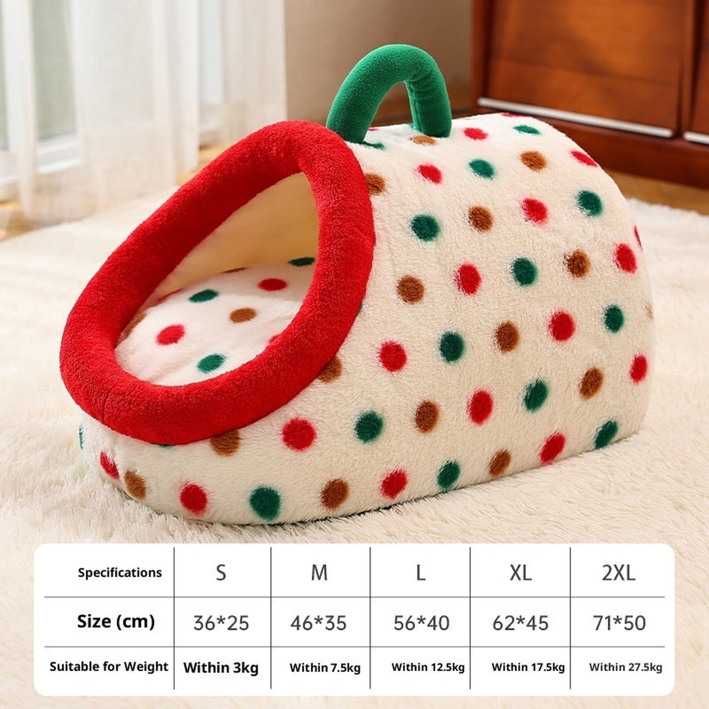 Semi Enclosed Fabric Dog Bed in Polka Dot or Love Pattern