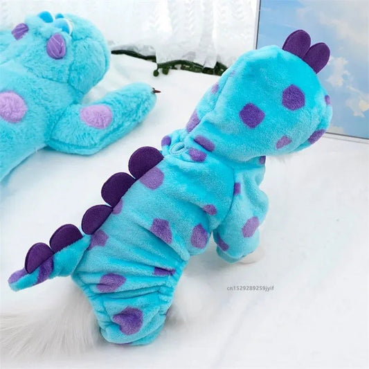 1PC Pet Clothing Dog Cat Autumn and Winter Thickened Warm Blue Dinosaur Hooded Coat For Small Medium Dogs - Asmota