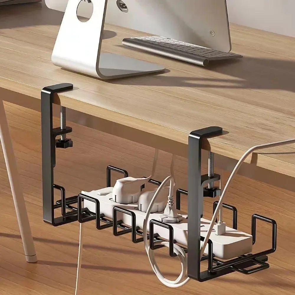 1pc Under Table Storage Rack Metal Cable Management Tray Home Office Desk Wire Organizer No Punching Kitchen Storage Accessories - Asmota