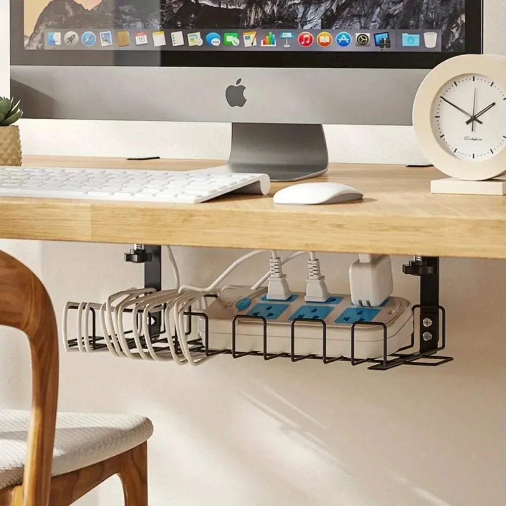 1pc Under Table Storage Rack Metal Cable Management Tray Home Office Desk Wire Organizer No Punching Kitchen Storage Accessories - Asmota