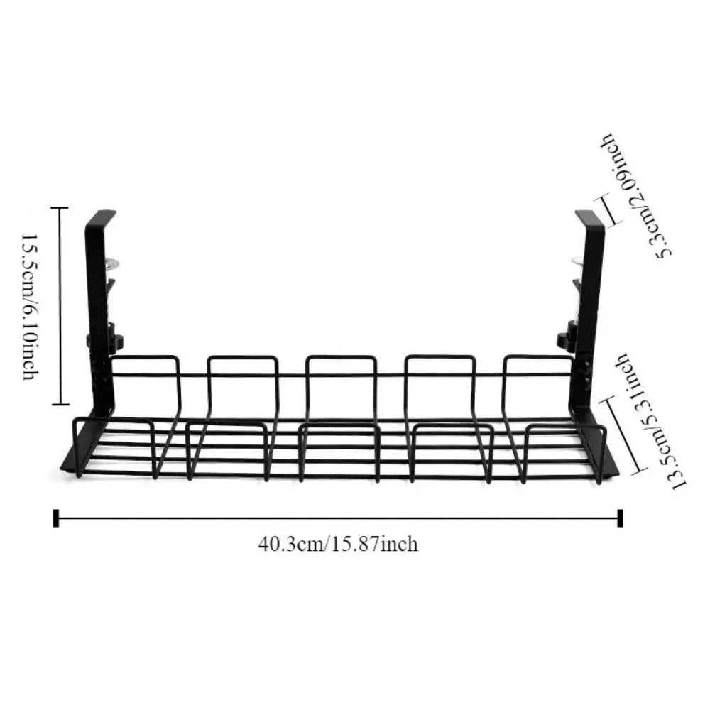 1pc Under Table Storage Rack Metal Cable Management Tray Home Office Desk Wire Organizer No Punching Kitchen Storage Accessories - Asmota