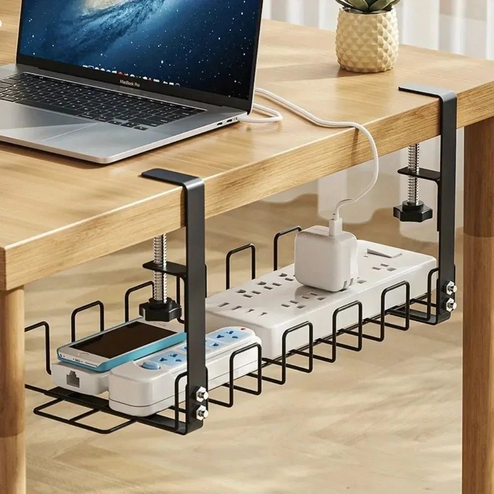 1pc Under Table Storage Rack Metal Cable Management Tray Home Office Desk Wire Organizer No Punching Kitchen Storage Accessories - Asmota