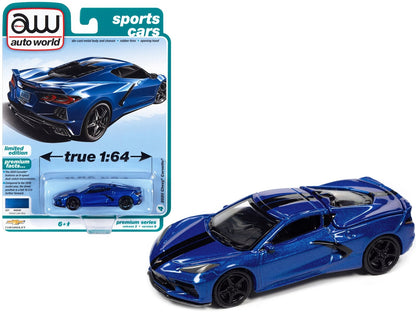 2020 Chevrolet Corvette Elkhart Lake Blue Metallic "Sports Cars" Limited Edition 1/64 Diecast Model Car by Auto World - Asmota