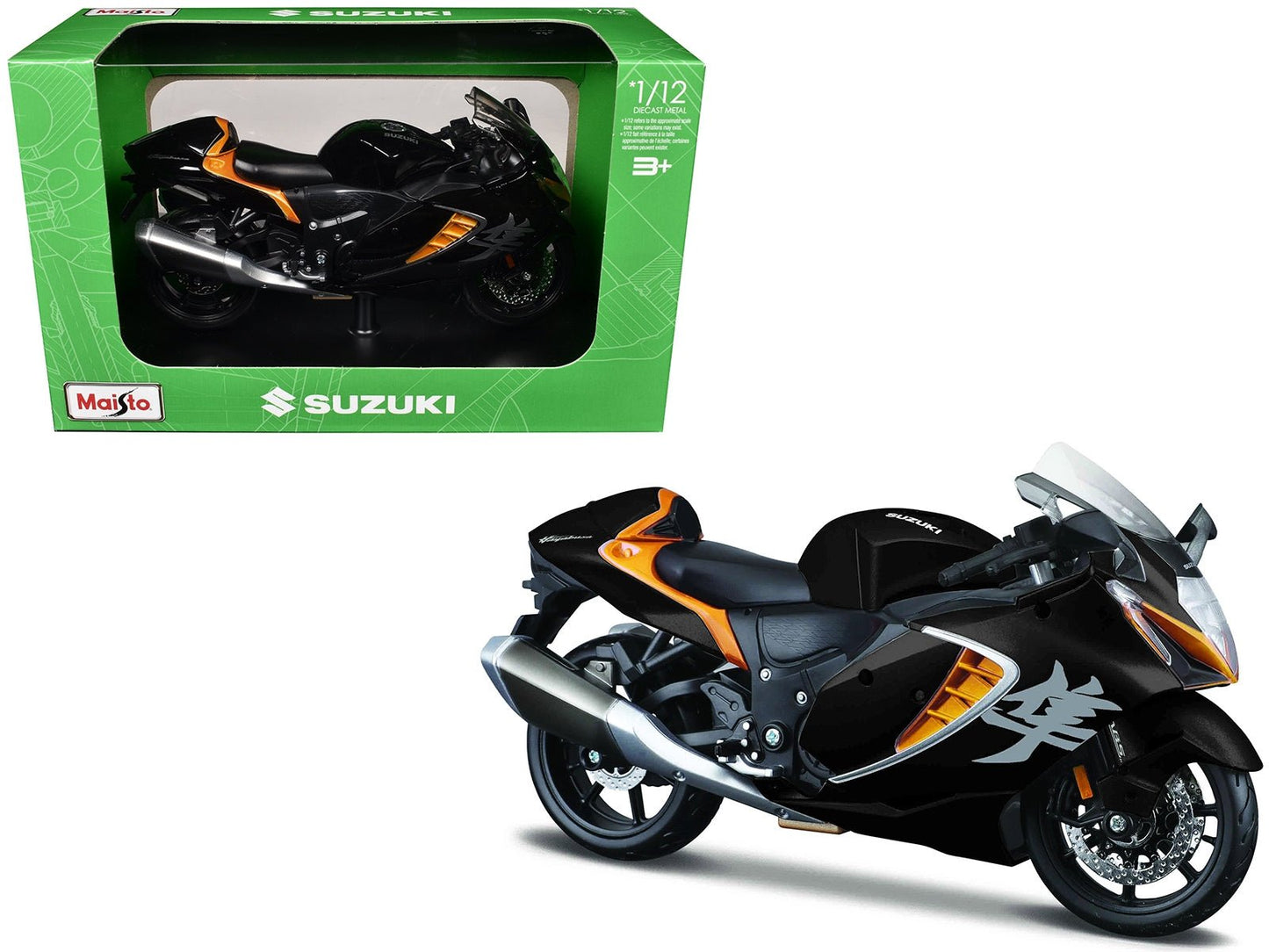 2022 Suzuki Hayabusa Black Metallic 1/12 Diecast Motorcycle Model by Maisto - Asmota