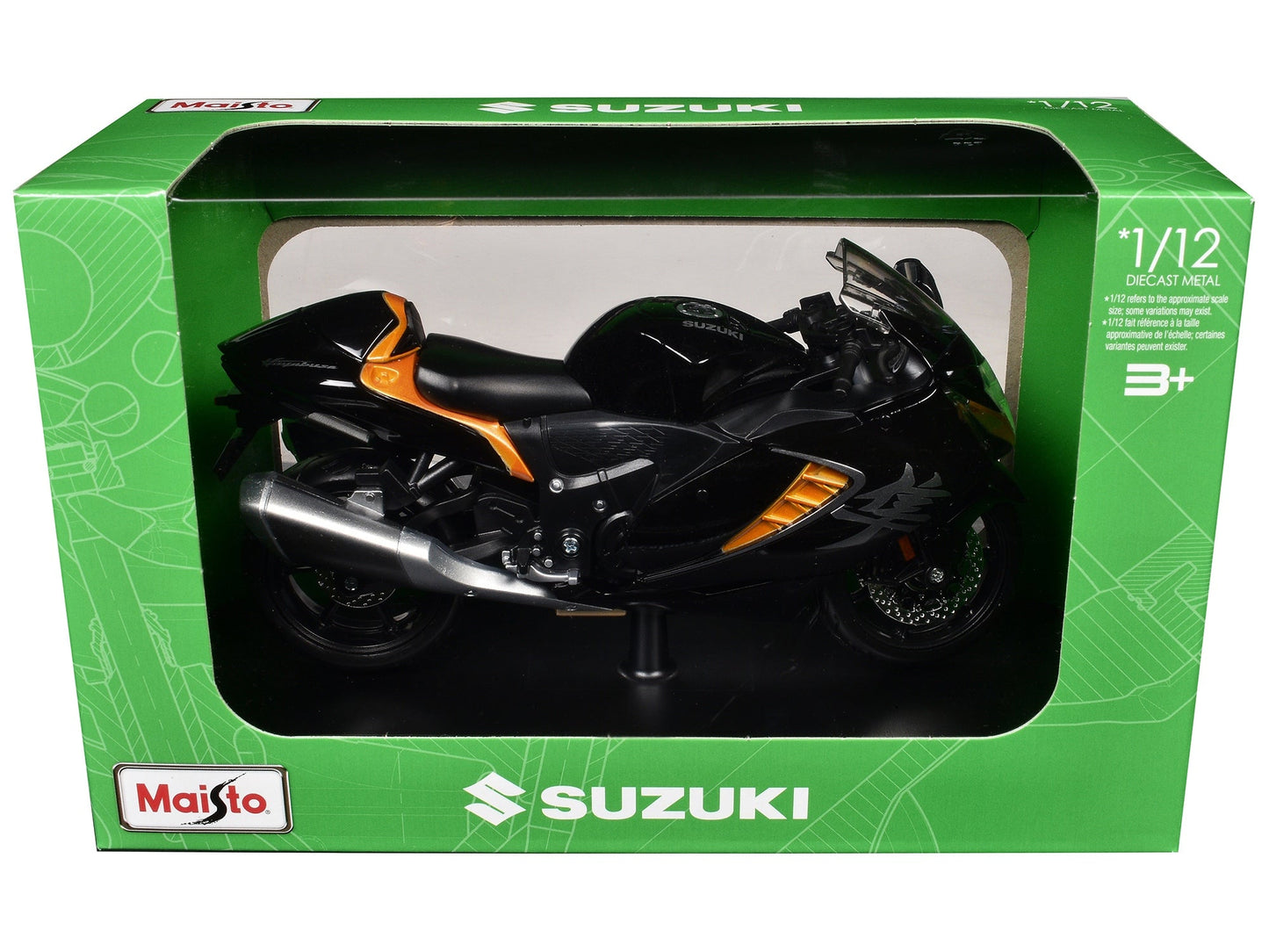 2022 Suzuki Hayabusa Black Metallic 1/12 Diecast Motorcycle Model by Maisto - Asmota