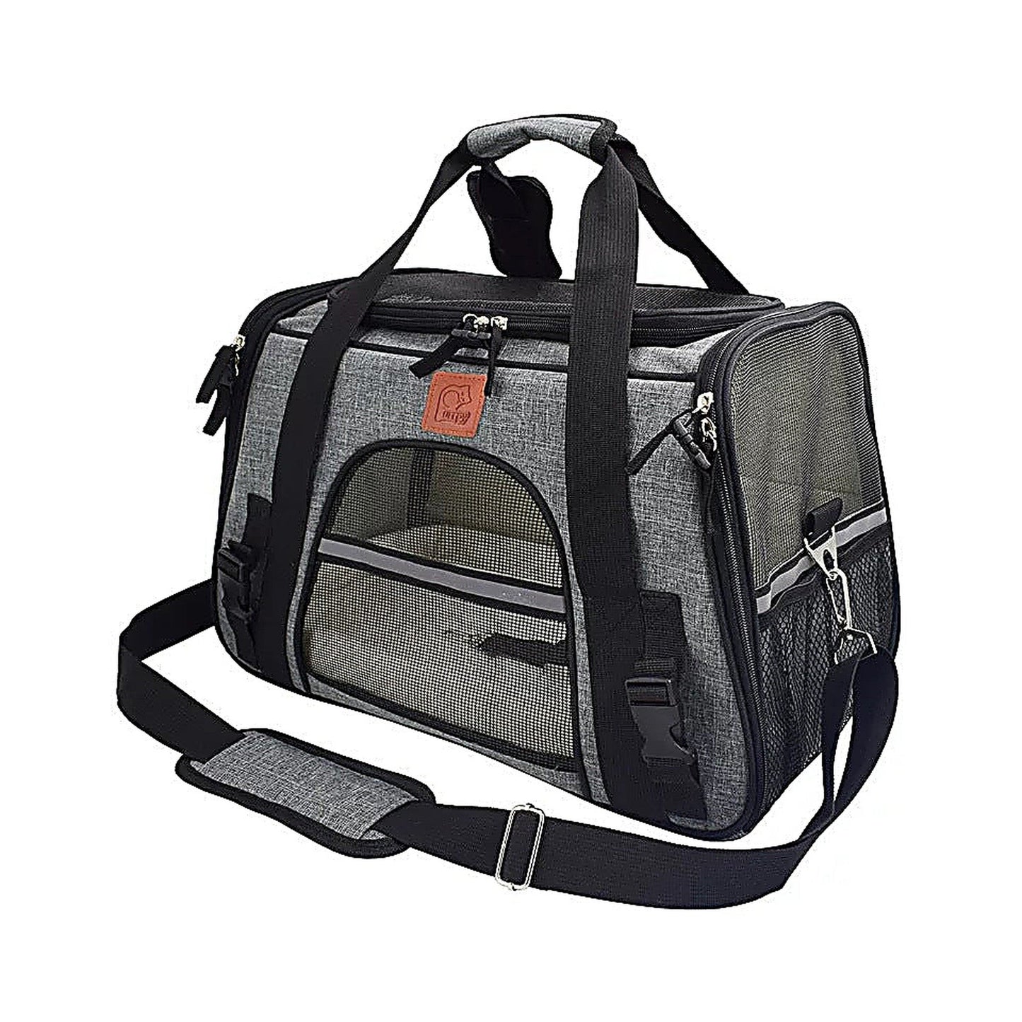 Cat Carrier Bag with Fabric Body and Leather Handles