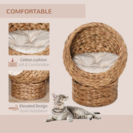 Handwoven Elevated Wicker Cat Bed with Egg Chair Basket Design