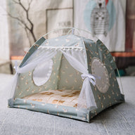 Semi-Enclosed Soft Cloth Dog Bed in Floral and Solid Colors