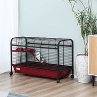 41" Metal Small Animal Cage with Feeder, Ramp & Rolling Wheels