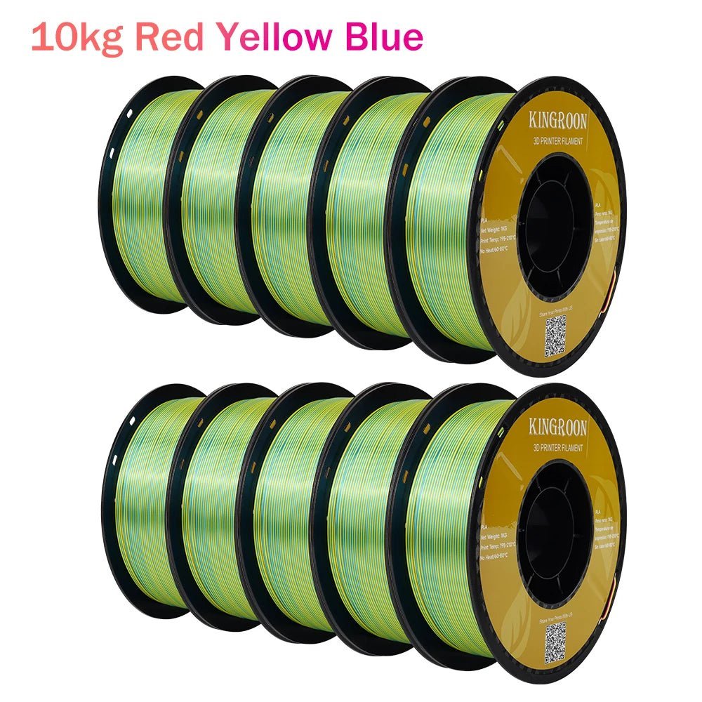 22 lbs Tri - Color 3D Printer Filament Silk PLA 3 Color for 3D Printing Plastic Materials 1.75mm For FDM 3D Printer 10kg - Asmota