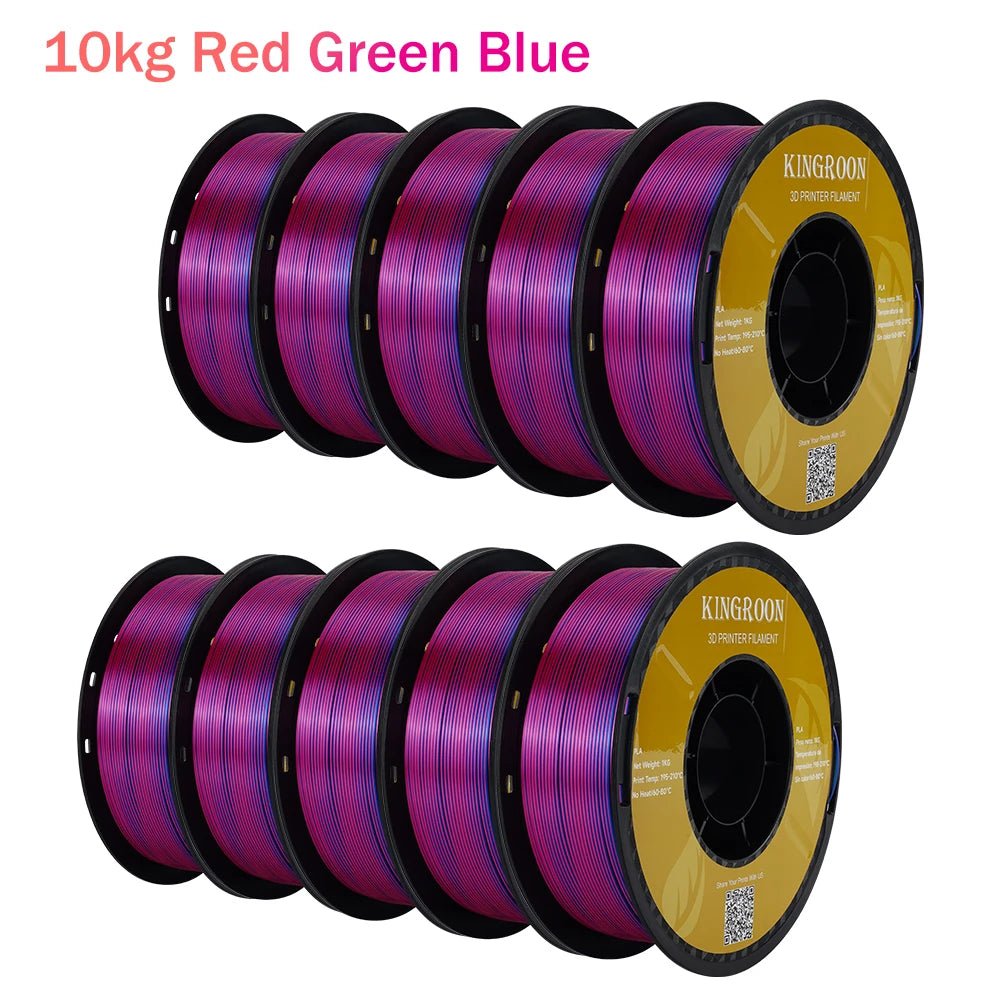 22 lbs Tri - Color 3D Printer Filament Silk PLA 3 Color for 3D Printing Plastic Materials 1.75mm For FDM 3D Printer 10kg - Asmota
