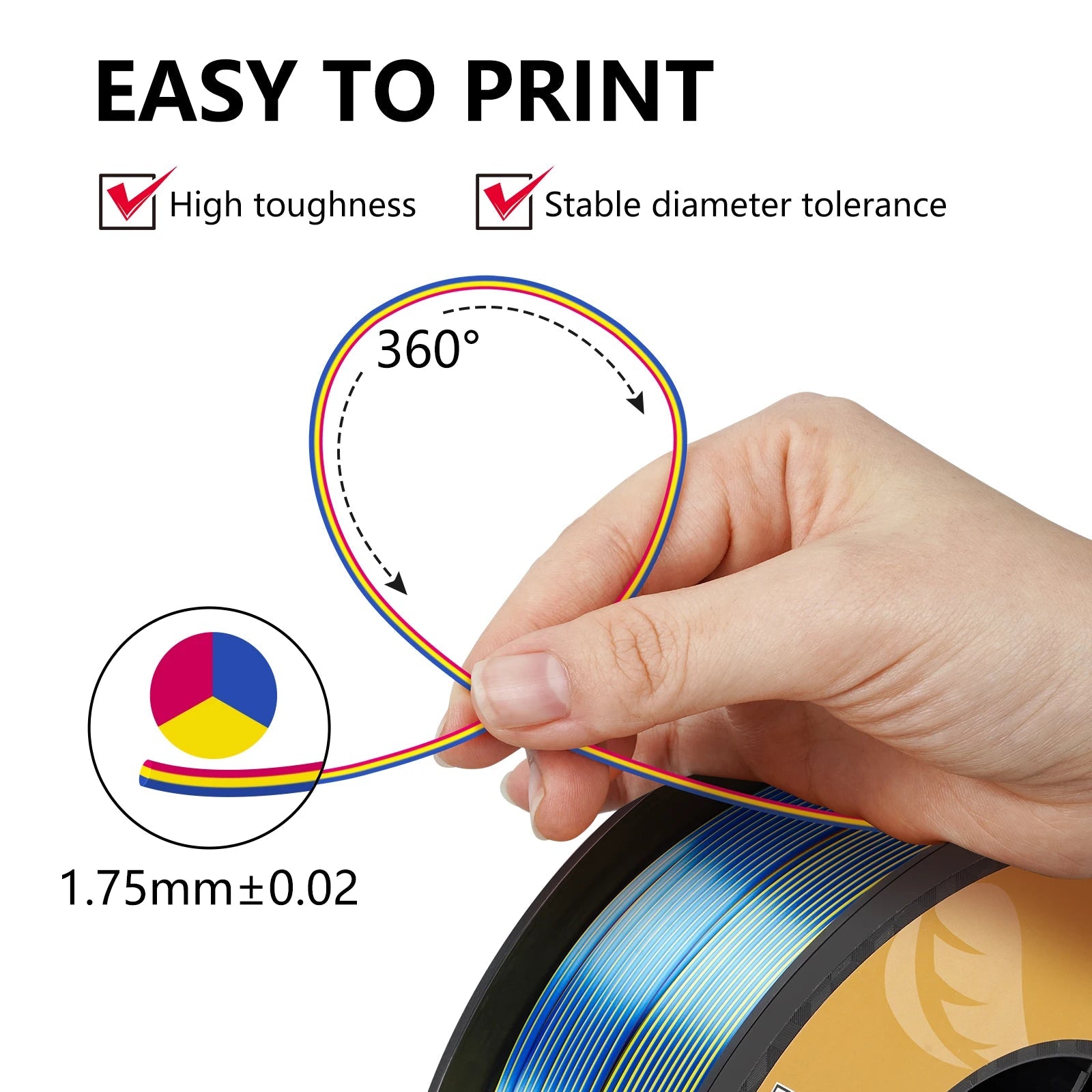 22 lbs Tri - Color 3D Printer Filament Silk PLA 3 Color for 3D Printing Plastic Materials 1.75mm For FDM 3D Printer 10kg - Asmota