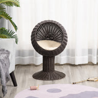 Elevated Rotatable Egg-Shaped Cat Bed with Woven Grass Cushion