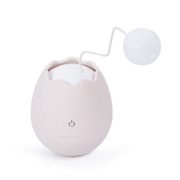 Egg-Shaped Plastic Cat Toy with Pom-Pom Attachment
