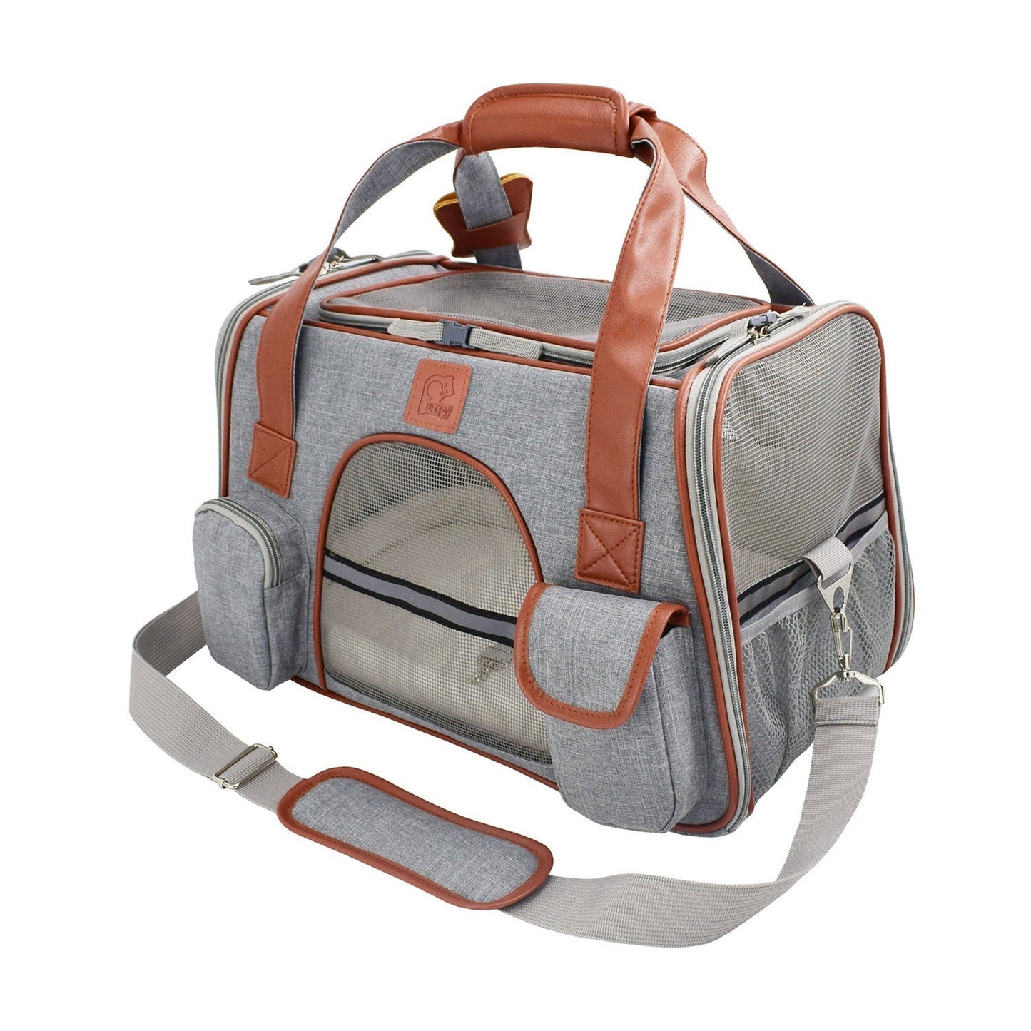 Cat Carrier Bag with Fabric Body and Leather Handles