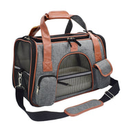 Cat Carrier Bag with Fabric Body and Leather Handles