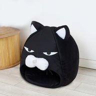 Cat House Bed with Enclosed Face Design & Litter Mat in Black, S & M