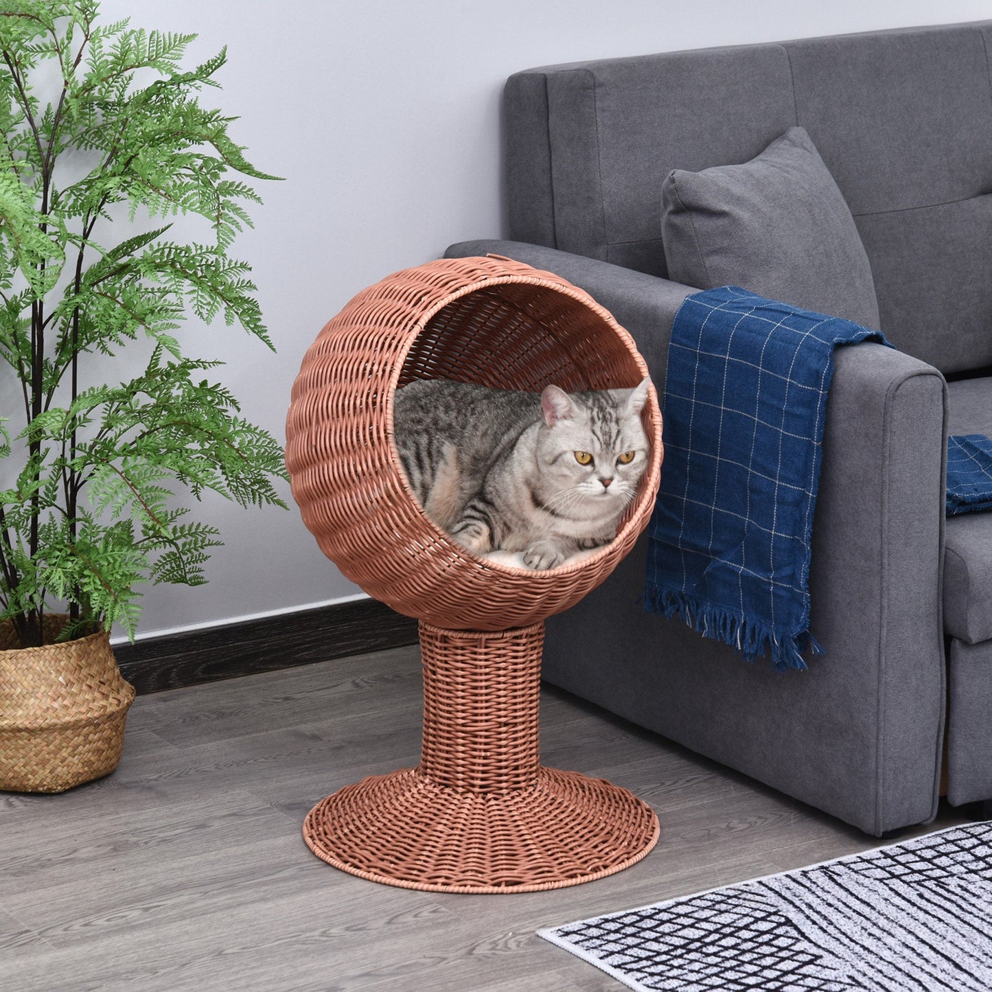 Elevated Rotatable Egg Chair Bed with Thick Cushion for Cats Brown