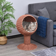 Elevated Rotatable Egg Chair Bed with Thick Cushion for Cats Brown