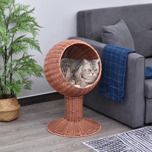Elevated Rotatable Egg Chair Bed with Thick Cushion for Cats Brown
