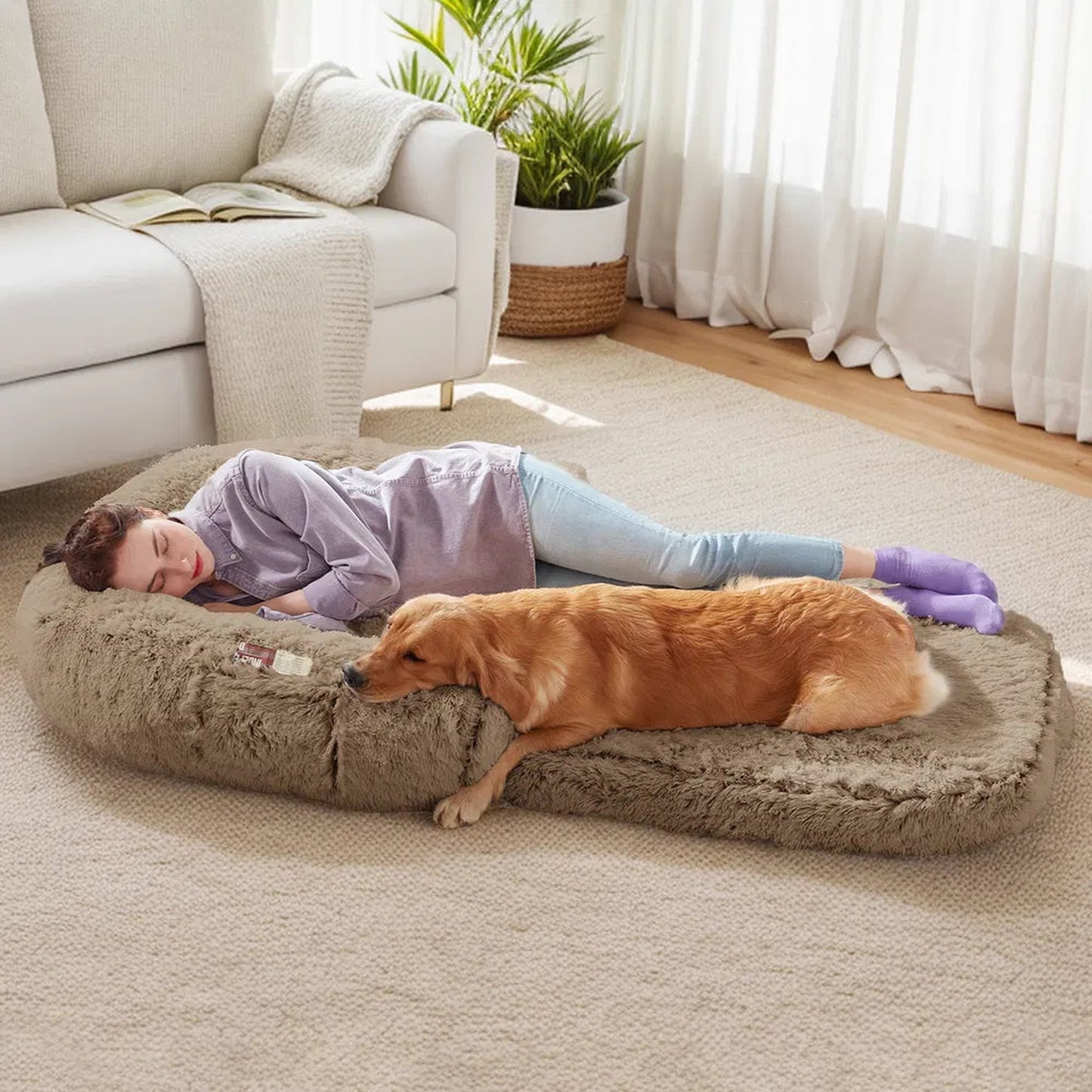 Orthopedic Foldable Plush Dog Bed for Large Dogs in Faux Fur