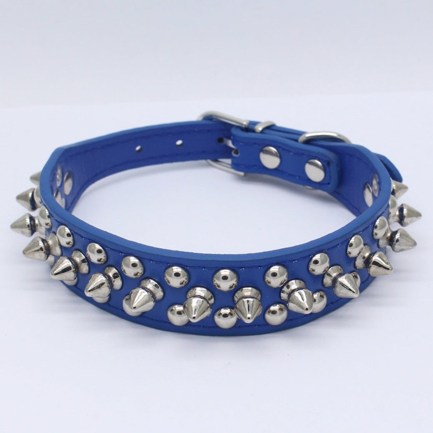 Dog Chain-Link PU Leather Collar with Metal Spikes