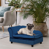 Luxury Small Dog Bed with Hidden Storage in Blue Fabric