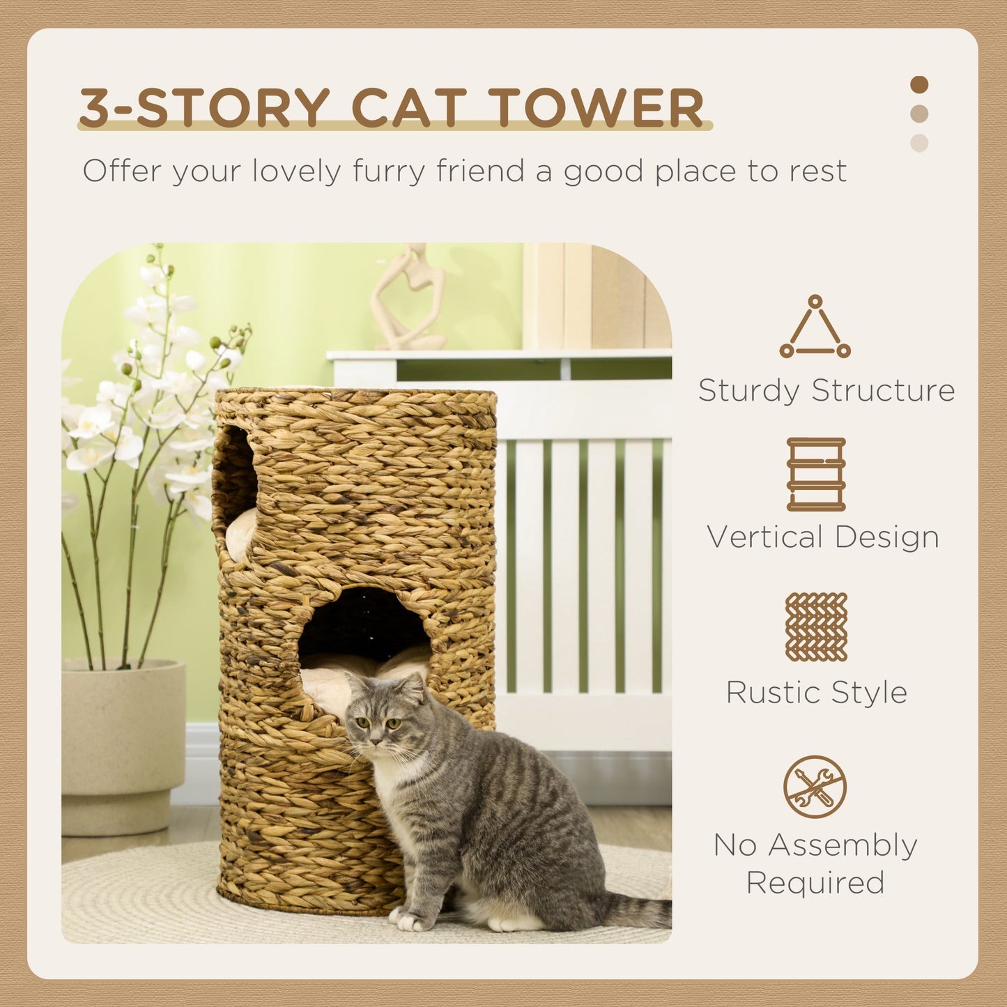 Elevated Brown Cat Bed with Three Hideaways and Plush Cushions