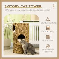 Elevated Brown Cat Bed with Three Hideaways and Plush Cushions