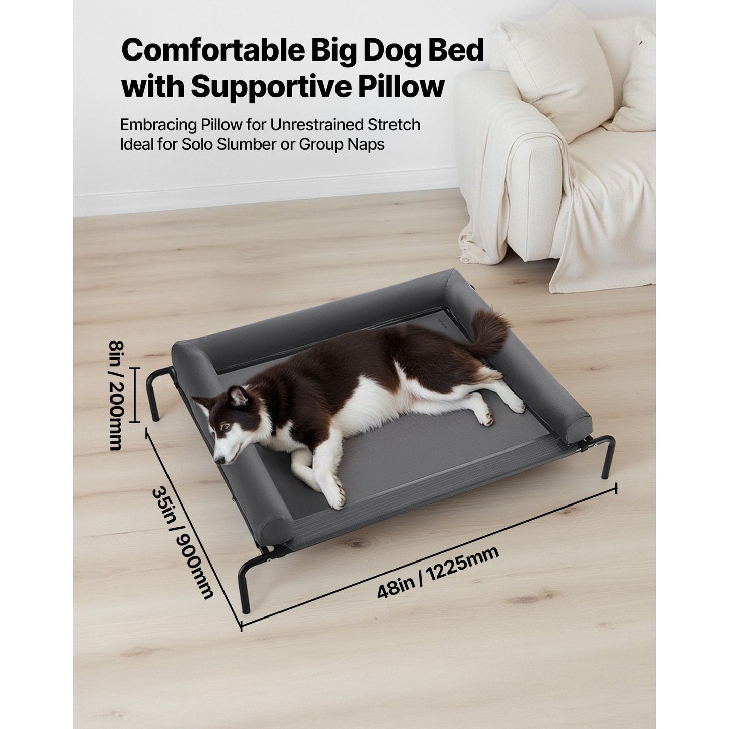 Elevated Large Mesh Dog Bed with Pillow XL in Black
