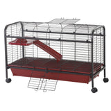 41" Metal Small Animal Cage with Feeder, Ramp & Rolling Wheels