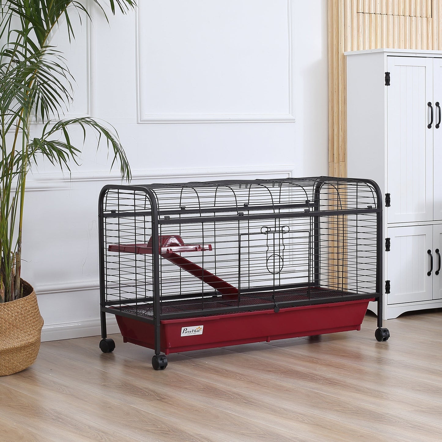 41" Metal Small Animal Cage with Feeder, Ramp & Rolling Wheels