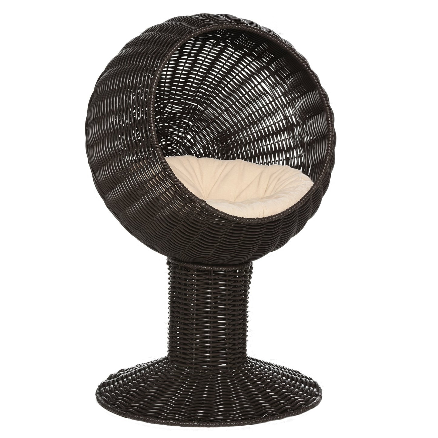 Elevated Rotatable Egg-Shaped Cat Bed with Woven Grass Cushion