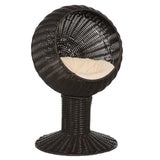 Elevated Rotatable Egg-Shaped Cat Bed with Woven Grass Cushion