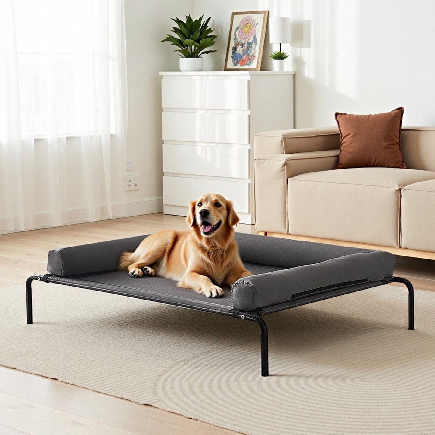 Elevated Large Mesh Dog Bed with Pillow XL in Black