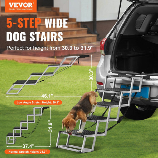 5-Step Folding Aluminum Dog Car Stairs Black 150 Lbs Capacity