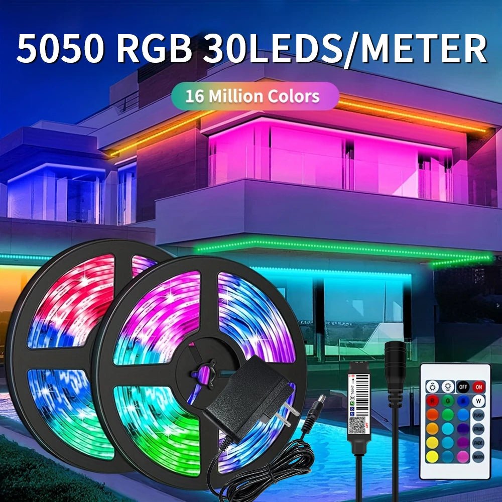 30M 5050RGB 30 LEDS/meter LED Strip Bluetooth APP Control With Battery And US plug Power Supply For Home Decoration - Asmota