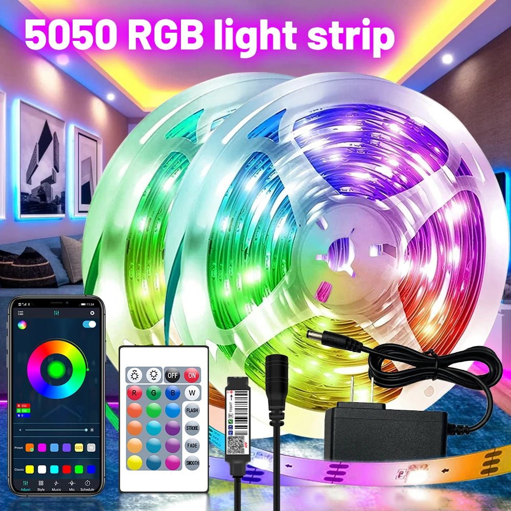 30M 5050RGB 30 LEDS/meter LED Strip Bluetooth APP Control With Battery And US plug Power Supply For Home Decoration - Asmota