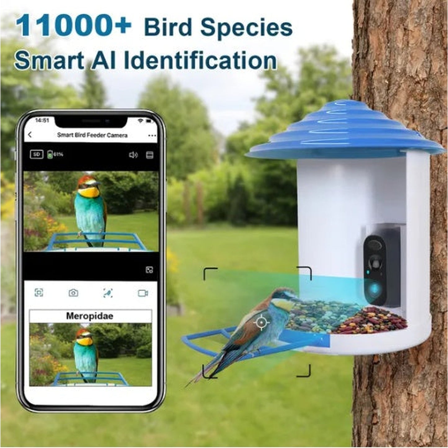 White Bird Feeder with Solar HD Camera and AI Motion Capture