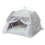 Semi-Enclosed Soft Cloth Dog Bed in Floral and Solid Colors