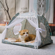 Semi-Enclosed Soft Cloth Dog Bed in Floral and Solid Colors
