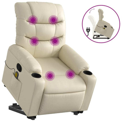 Stand up Massage Recliner Chair Cream Faux Leather