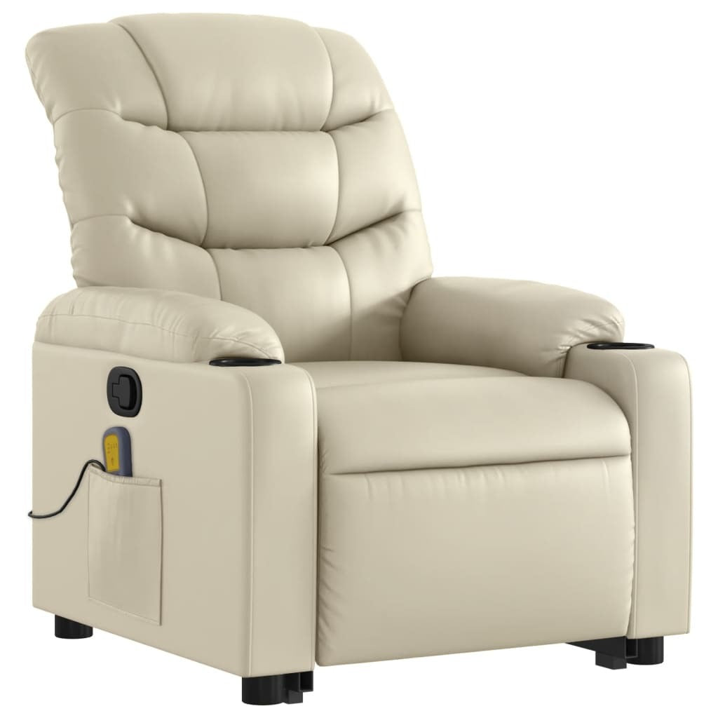 Stand up Massage Recliner Chair Cream Faux Leather