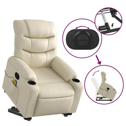 Stand up Massage Recliner Chair Cream Faux Leather