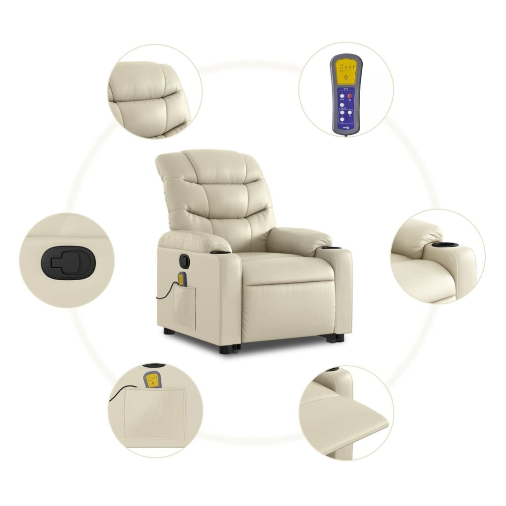 Stand up Massage Recliner Chair Cream Faux Leather