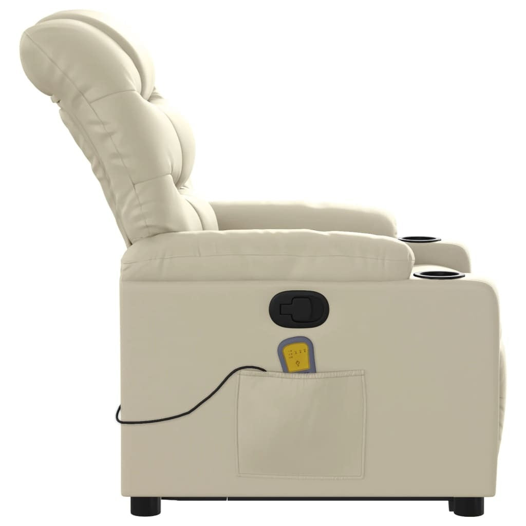 Stand up Massage Recliner Chair Cream Faux Leather