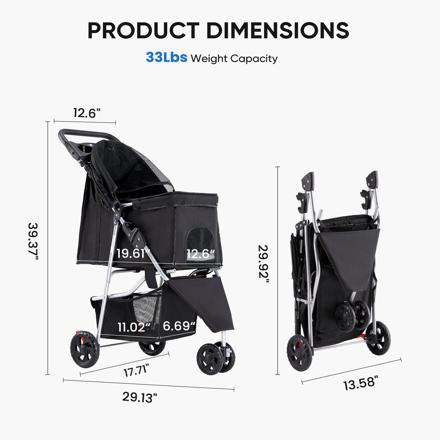 Black Mesh Fabric Dog Travel Carrier Cart for Short Trips