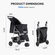 Black Mesh Fabric Dog Travel Carrier Cart for Short Trips
