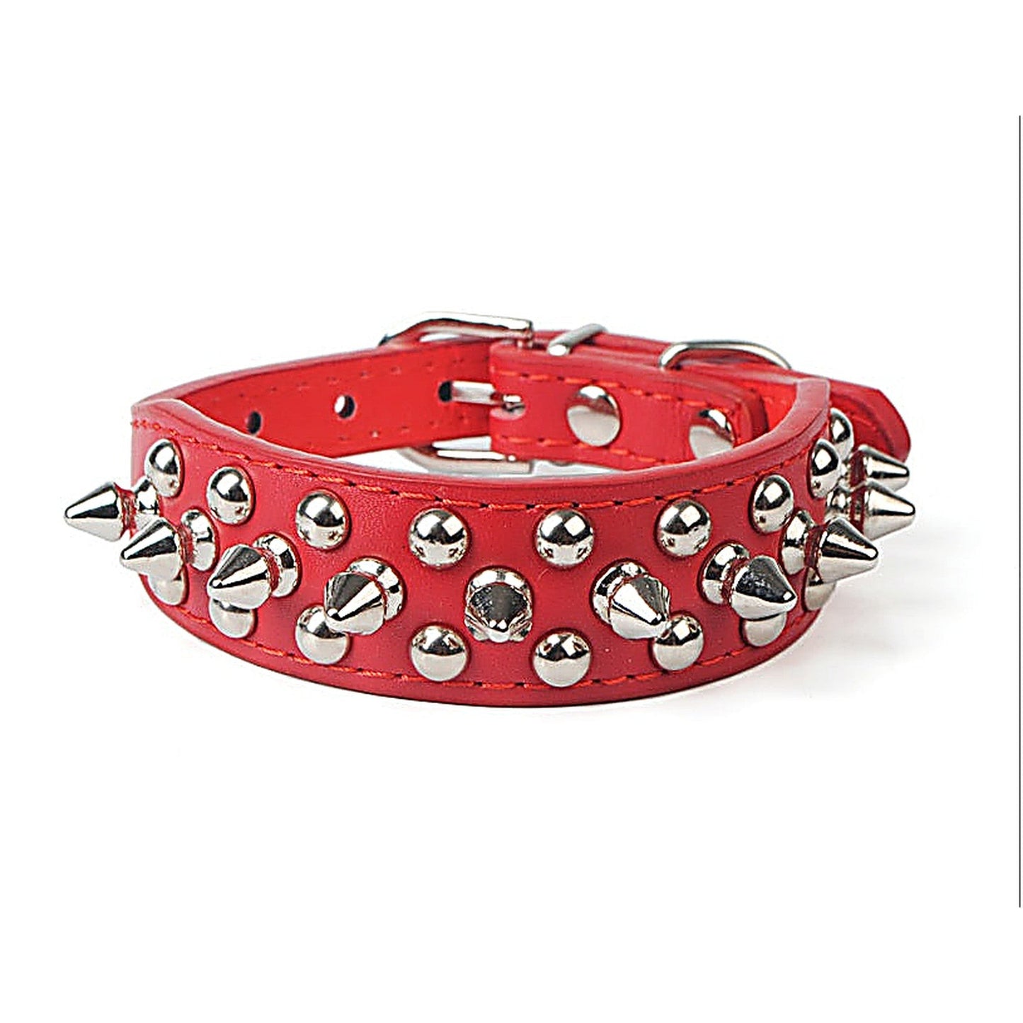 Dog Chain-Link PU Leather Collar with Metal Spikes