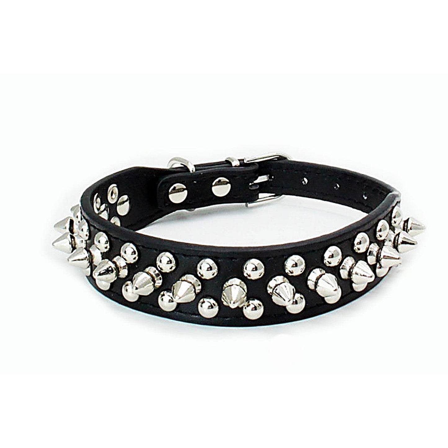 Dog Chain-Link PU Leather Collar with Metal Spikes